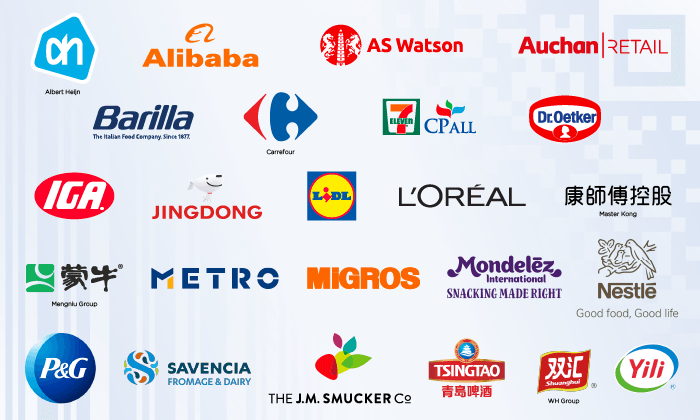 22 azinde leader hanno firmato la dichiarazione congiunta per i QR code standard GS1, come Alibaba, Barilla, Carrefour, L'Oréal, Lidl, Mondelēz, Nestlé, Procter & Gamble e Savencia